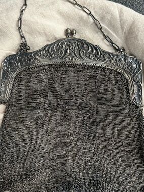 Vintage Silver Mesh Evening Bag with Ornate Frame